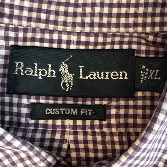 Ralph Lauren Custom Fit Purple Gingham Button-Down‎ Shirt XL Long Sleeve - Picture 4 of 12